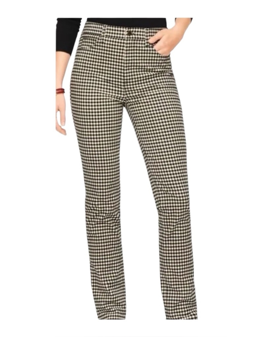 TALBOTS High Rise Straight Leg Black White Gingham Velveteen Pant Sz 16